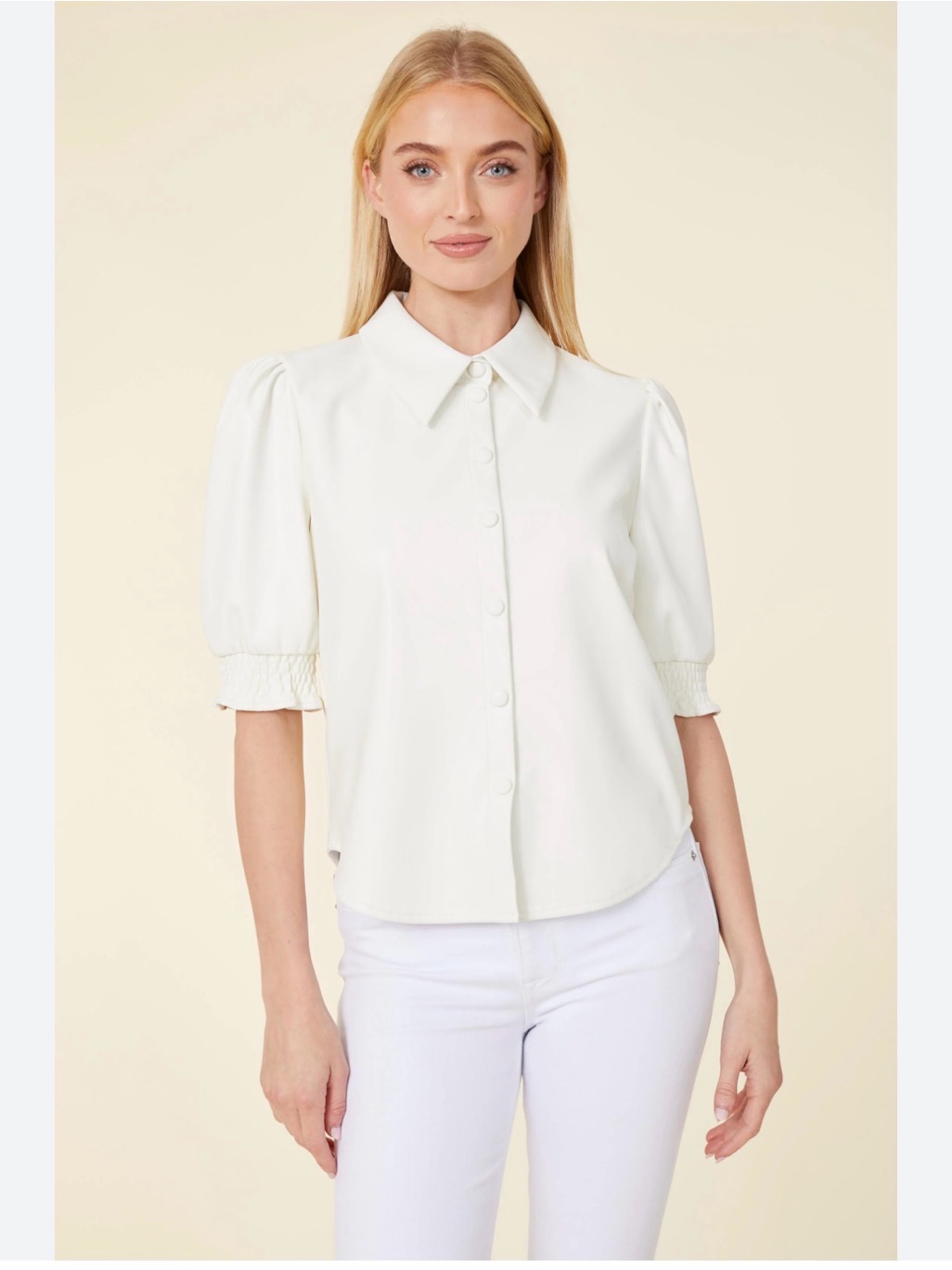 Nwot Dolce Cabo Vegan Leather V-Neck Top In White Sz S